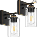 Set of 2 Wall Sconces for Bathroom, Modern Vanity Light Fixtures, Bronze Wall Mount Lighting Lanterns, Farmhouse Wall Lights with Clear Glass Shade for Bedroom Living Room Mirror Hallway Kitchen