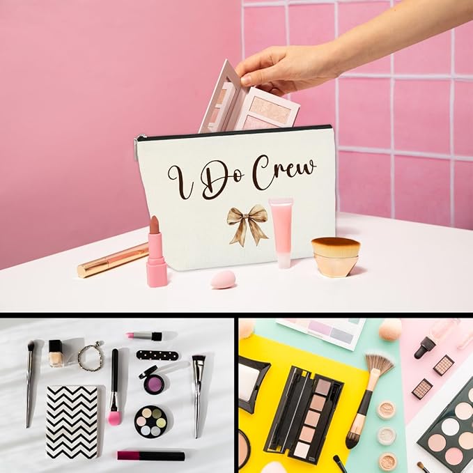 Luxury Wedding Emergency Kit: I Do Crew Makeup Bag with Waterproof Compartments, Bridesmaid Rescue Pouch for Makeup & Dress Repair