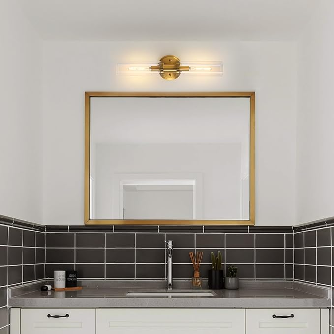 Wall Sconces Set of Two Brushed Brass Gold Sconces Lighting with Clear Glass Wall Lamp Modern Wall Sconce Light Fixtures Sconces Decor Set of scones Lights Set of 2