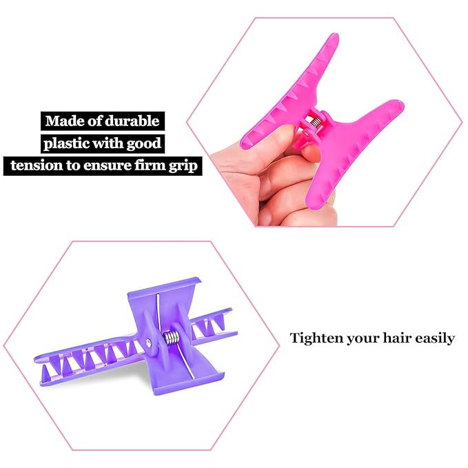 Hair Clips for Styling Sectioning 12 Pack Hot Pink Purple Butterfly Clamps Hair Claw Clips Pro Salon Hair Clips for Styling, Sectioning, Cutting and Coloring