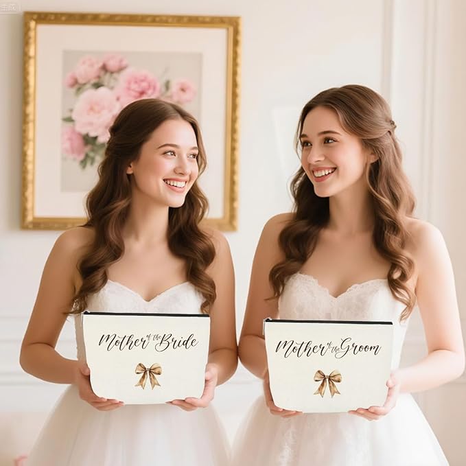 2PCS Wedding Makeup Bags Set for Mothers of Bride and Groom, Wedding Gift Mother of The Bride Makeup Bag Mother of Groom Canvas Print for Mom in Law Engagement Gift