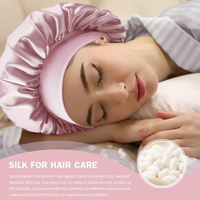 Satin Silk Bonnet for Sleeping, Double Layer Silk Sleep Cap for Men & Women, Soft Satin Lined Bonnet for Curly Hair
