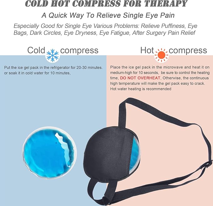 Cooling Eye Patches for Puffy Eyes, Pure Silk Ice Eye Patch, Single Eye Mask, Medical One Eye Cover Cold Hot Therapy Strabismus Lazy Eyes After Surgery Adult Kid Pirate Eyepatch (Pink)