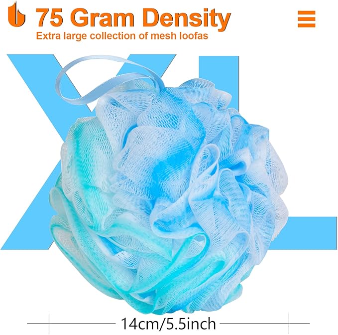 Urbanstrive Shower Bath Sponge XL 75g Soft Shower Loofahs Balls for Body Wash Men Women Bathroom Accessories, 1 Pack, Green-Blue