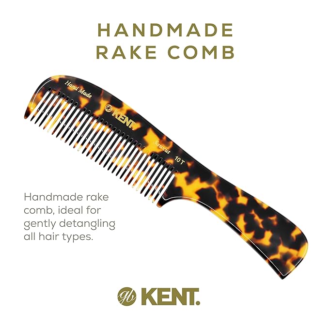 Kent 10T TY Large Handmade Wide-Tooth Detangling Rake Comb - Smooth and Comfortable for Curly, Wet or Dry, Thick Hair