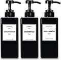Black Shampoo Dispenser with Pump,YACEYACE 16.9oz Set of 3 Shampoo Bottles with Labels, Empty Refillable Shampoo and Conditioner Bottles, Body Wash Dispenser for Shower, Soap Dispenser Shower