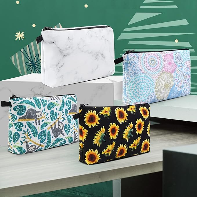 MAGEFY Sunflower Makeup Bag for Women, Portable Travel Cosmetic Bag with Black Zipper Pouch Waterproof Makeup Pouch Multifunctional Small Bag for Women (1 pack, sunflower 0173)
