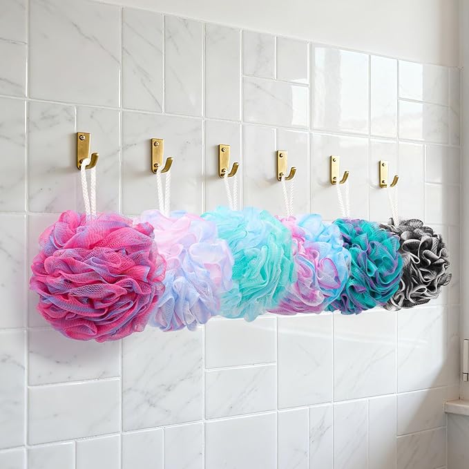 BTYMS XXL Large Loofah Bath Sponge 100g/pc, 6Pcs Exfoliating Mesh Pouf Bath Scrunchies Shower Puffs for Men and Women