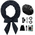 No Heat Hair Curlers Overnight Curls Headband - 70" Soft Ribbon Curl Wrap for Long Hair, 9 PCS Curling Rod Set with Bonnet - Black