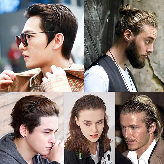 Metal Headbands for Men Fashion Headband for Women, Unisex Wavy Hair Bands Outdoor Sports Head Bands Simple Elastic Non-Slip Hair Accessories (6 Pack)