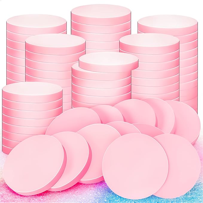 MotBach 200 PCS Round Makeup Sponge, Cosmetic Sponge Round Foam Pad Eye Facial Powder Puff, Pink Beauty Makeup Foundation Powder Blender for Women Lady All Skin Types Wet and Dry Dual Use