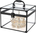FRENESSA Portable Makeup Case Large Clear Crown Box Cosmetics Display Case Toiletry Organizer Box Transparent Acrylic Artists Train Case Travel Makeup Tools Storage for Vanity Counter Dresser Case