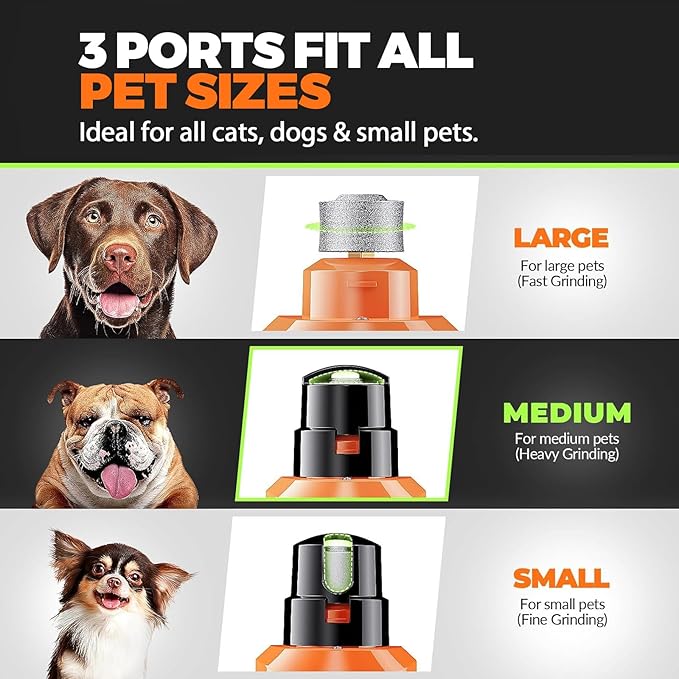 Whisper Quiet Dog Nail Grinder with LED Light, Safe & Stress-Free for Sensitive Dogs of All Breeds & Sizes, 3 Grinding Bits, 3-Speed, Pet Nail Trimmers, Rechargeable Painless Grooming Kit Orange