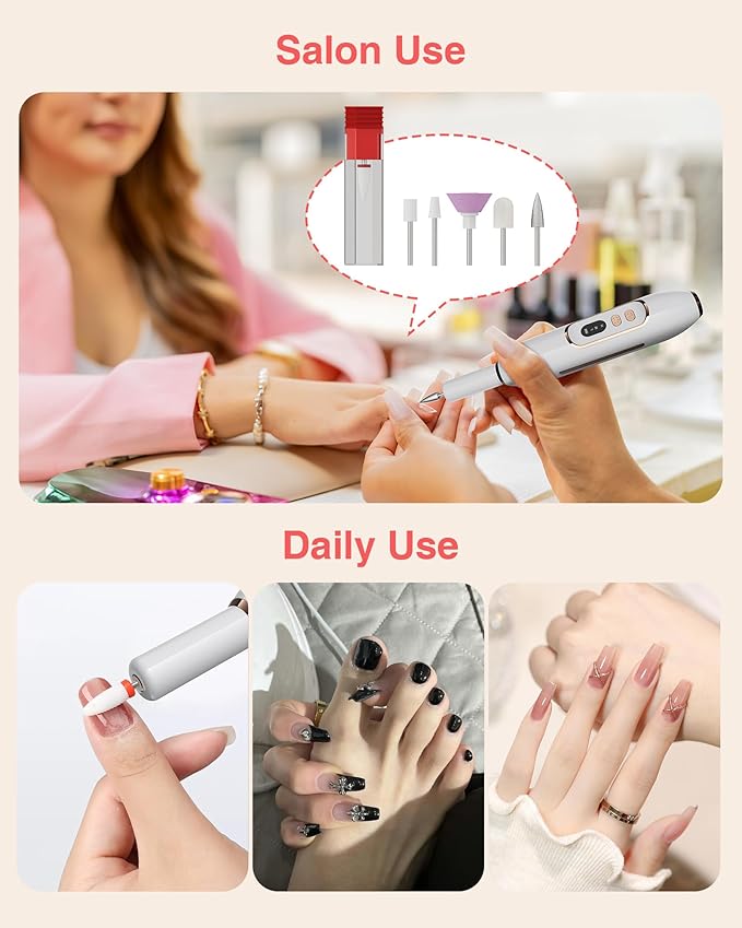2-in-1 Nail Drill Electric Nail File with Makeup Brush Cleaner Machine (No Bowl), 1500 mAh Battery, Ultra Low Noise, Portable and Rechargeable for Travel & Home