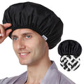 Years calm Men Shower Cap Reusable Waterproof, Dual-Layer Design, Double-Sided Use,Protects Hair in Shower, Spa, Travel & Cooking, Adjustable Elastic for Comfortable Fit (Black Striped, One Size)