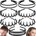 8 PCS Fashion Effortless Plastic Headbands with Teeth Comb Black Skinny Headbands No Slip Hair Accessories Bands for Women Men Teen Girls, Lacquered Black
