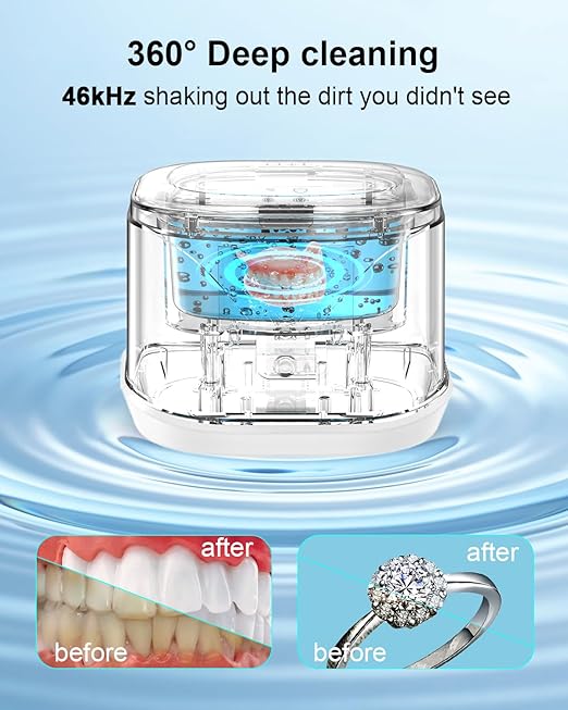 BCOM Ultrasonic Retainer Cleaner, Retainer Cleaner Machine 46kHz, Professional Portable Ultrasonic Jewelry Cleaner for Dental Retainer Pod, Mouth Guard, Watch, Ring, Jewelry,Valentines Day Gift