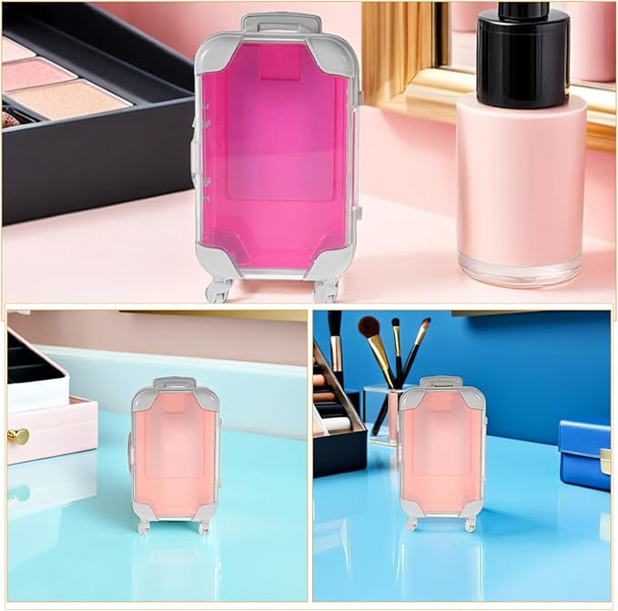 Homoyoyo 4pcs Mini Luggage False Eyelashes Organizer Boxes, Plastic Lash Storage Case with Travel Makeup Suitcases, Pink and Rose Red Eyelash Holder for Ladies Beauty and Lash Extension