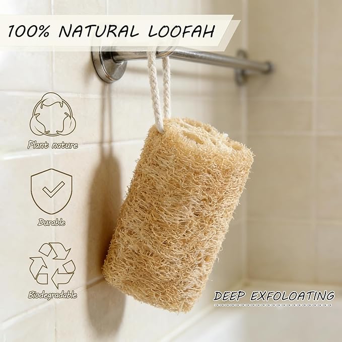 Natural Loofah Sponge Organic Loofa Set 6 Pack,Exfoliating Body Scrubber Shower Luffa Men and Women for Bath Cleaning Skin Back and Face Eco Tool