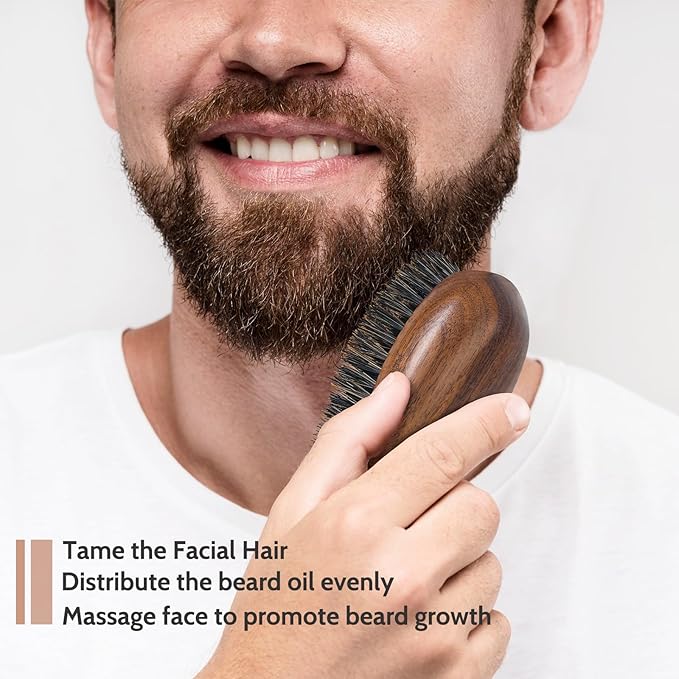 BRUSHZOO Beard Brush, Black Walnut Boar Bristles Brush for men Soften Beard, Reduce Beard-Itch, Control Oil, Perfect Beard Styling Tool