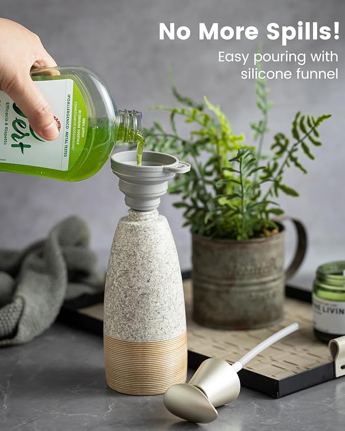 Ceramic Soap Dispenser with 2 Pumps, 12 oz Refillable Liquid Hand Soap Dispenser for Shampoo, Kitchen, Hand Soap Bottle for Mother's Day, Granite Grey