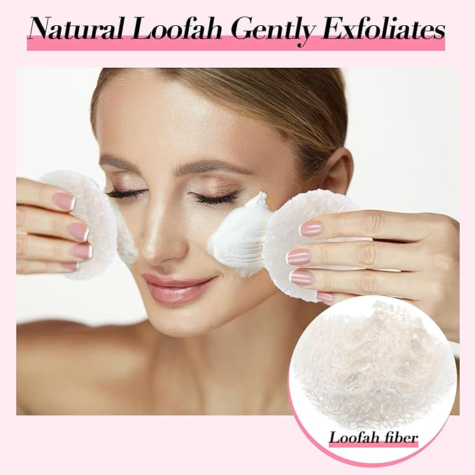 Bokon Loofah Exfoliating Face Pads 2.36 Inches Round Natural Loofah Sponge Body Face Scrubber Remove Dead Skin Facial Pad Bulk for Bath Shower Spa Skin Cleaning Women Men(25 Pcs,White)