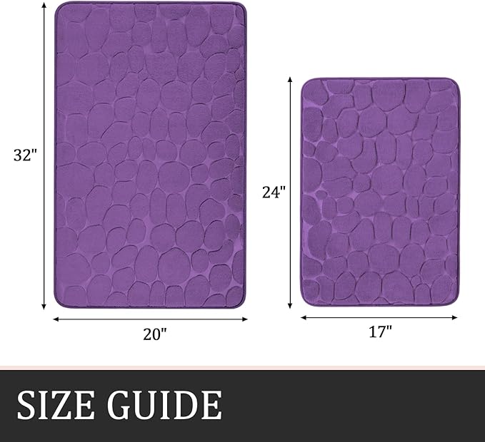YIHOUSE Bathroom Rugs Mat Set 2 Piece Purple, Memory Foam Bath Mats Sets, Non Slip Water Absorbent Washable Bath Rugs for Sink, Toilet and Floor