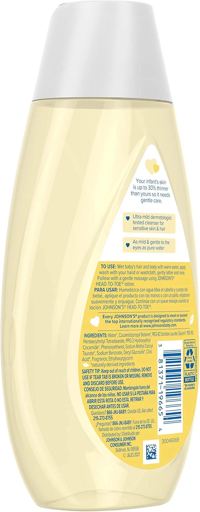 Johnson's Baby Head-To-Toe Baby Wash & Shampoo Aloe & Vitamin B5 2in1 Bath Wash Gently Cleanses Newborn's Delicate Skin & Hair/Hypoallergenic/No Added Parabens/Dyes & Sulfates 13.6 fl. Oz (Pack of 2)
