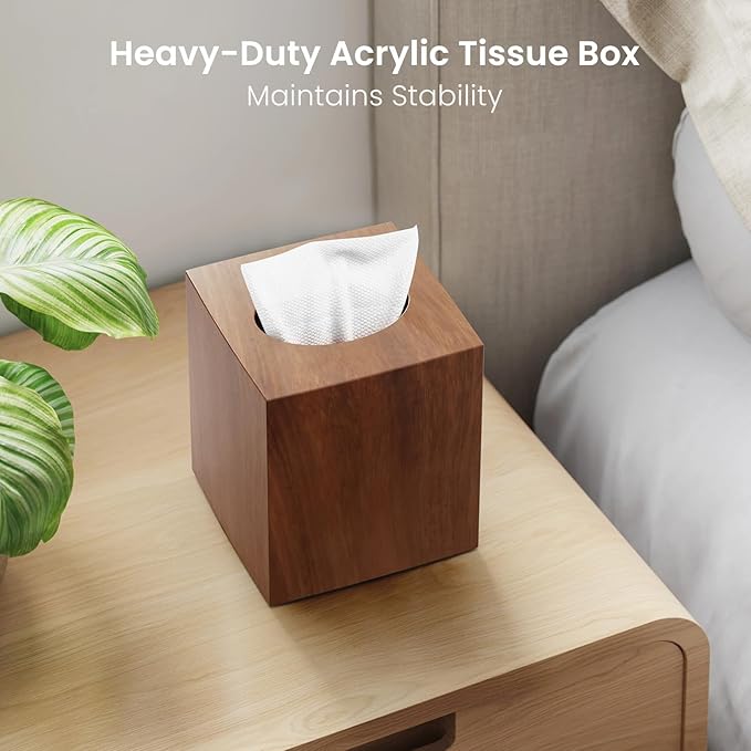 Tissue Box Holder, Tissue Box Cover Square Facial Tissue Holder Storage for Bathroom Vanity, Countertops, Dressers, Night Stand and Offices, Modern Farmhouse Decor, Wood Grain