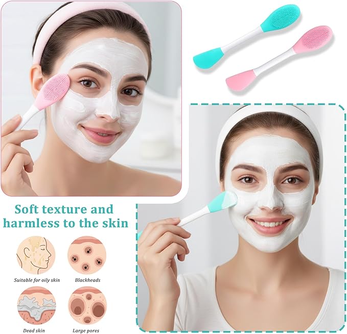 4 PCS Facial Cleansing Brush,2 in Silicone Face Scrubber Pore Brushs Face Scrub Brush for Exfoliating Massaging Remove Blackheads Applicator for Mud Makeup Skincare Removal Body Lotion DIY Mask Clay