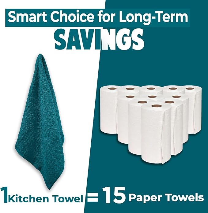 DAN RIVER Premium Kitchen Towels - [Pack of 12] 100% Cotton (16x 26 Inches) -Super Soft,Highly Absorbent, Quick Dry, Dish Towels for Kitchen Towels -Teal