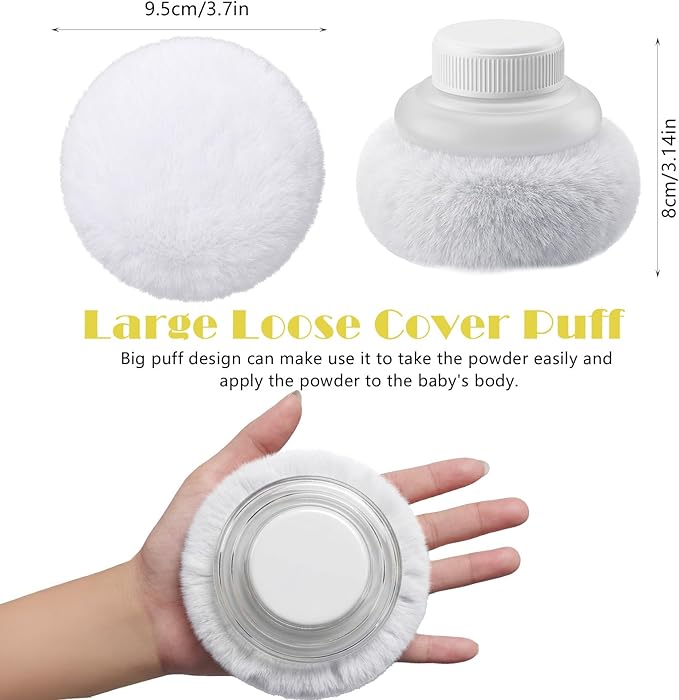 Sibba Storage Body Powder Container, 3.15 Inch Powder Puff with Container, Fluffy Body After-Bath Powder Case, Baby Care Talcum Powder Puff Box with Hand Holder