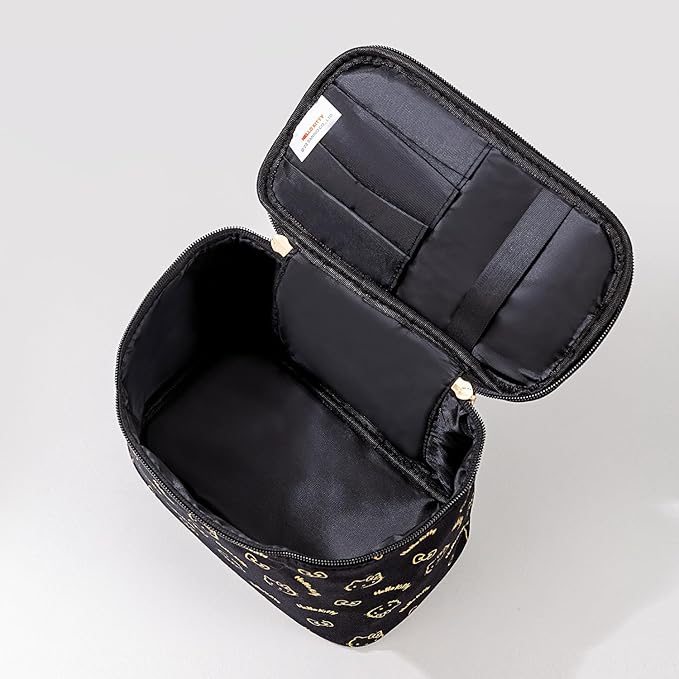 Vimanllie Makeup Bag Large Capacity Travel Cosmetic Bag with Dedicated Brush Holder,Cute Printed Makeup Organizer for Women Traveling,Portable Toiletry Bag for Girls