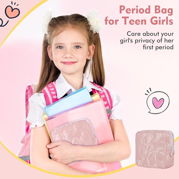 Sanitary Napkin Storage Bag Soft PU Leather Sanitary Pad Bags for Period Teen Period Pads Pouch for Panty Liners, Tampons, Menstrual Cup - White