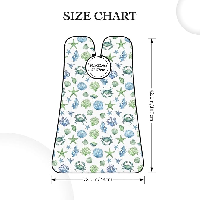 Beard Shaving Cape with Suction Cups, Under Sea Ocean Starfish Shell Coral Crab Watercolor Shave Bib, Non-Stick Waterproof Hair Catcher, Grooming Bib for Men Husband
