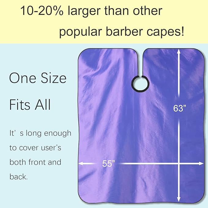 Barber Cape, Professional Hair Salon Cape with Adjustable Metal Clip, Shampoo Hair Cutting Cape for Barbers and Stylists - 55 x 63 inches (Purple)