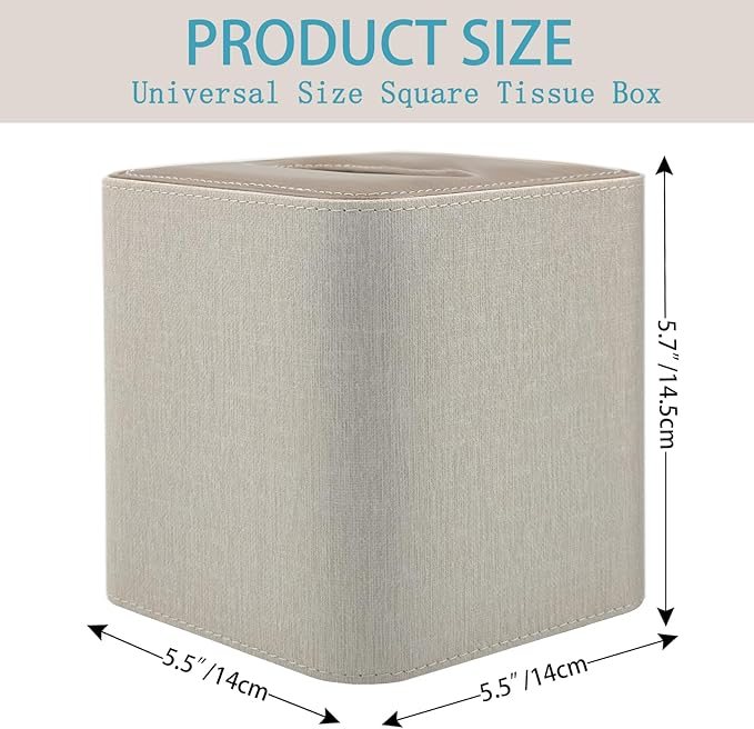 Tissue Box Cover Holder Square Tissue Box with Magnetic Closure Decorative PU Leather Cube Facial Tissue Box Cover for Bathroom Vanity Office