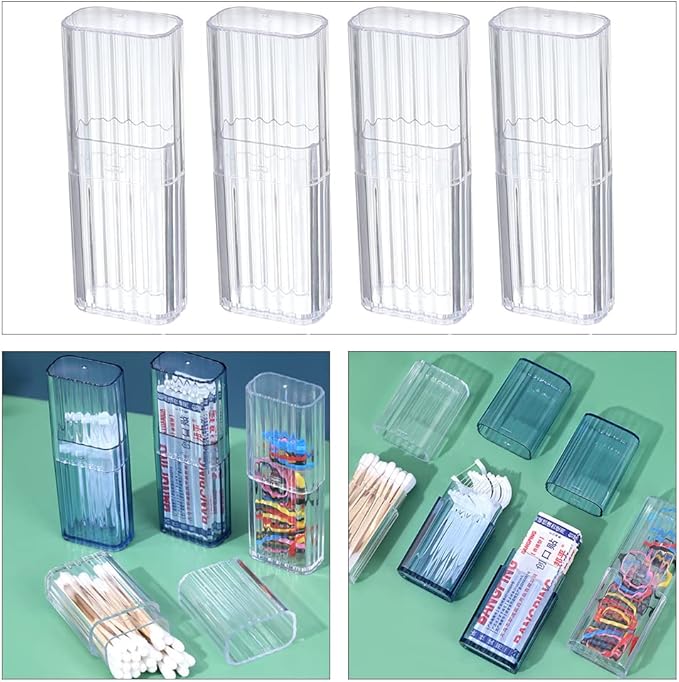JIEDALIN 4 Pcs Cotton Swab Holder for Travel Mini Travel Swab Case Box for Makeup Sponge Cotton Swabs Hair Ties Floss Cosmetics Makeup Bedroom Travel