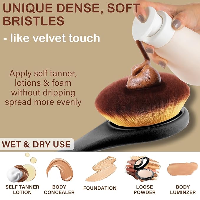 Extra Large Body Makeup Brush For Self Tanner, Sunscreen, Self Tan Back Applicator, Wide-Headed Kabuki Brush for Even & Pretty Lotion Application. Bronzer Blend, Long-Handle Face Leg Brush- Black