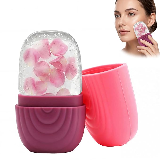 Silicone Facial Ice Roller for Face and Eye Puffiness, Reusable Ice Cube Mold for Skin Icing, Facial Massage and Skin Firming