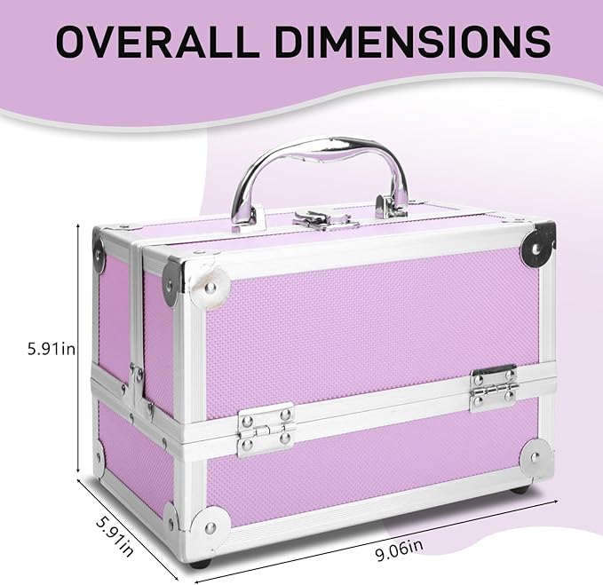 Makeup Train Case, Makeup Case Organizer with Mirror, Portable Cosmetic Box Storage with 2 Trays, Make Up Travel Case for Nail Kits Cosmetics Craft Traveling, Gifts for Women and Girls (Pink)