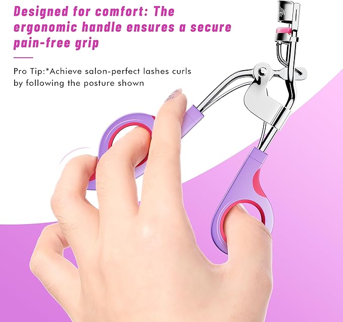 Eye Lash Curler with 6PCS Extra Replacement Pads, Superior Curling Effect Eyelash Curlers, Easy & Comfortable to Grip and Use, Perfect Gift for Her, Teenagers, Beauty Enthusiasts -Silver Purple Red