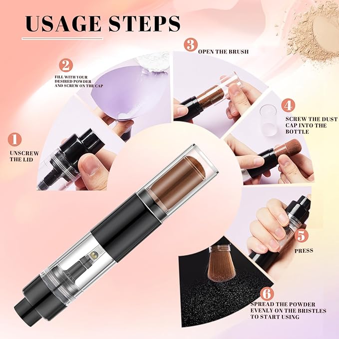 Tioncy 2 Pcs Refillable Loose Powder Brush Embossing Powder Brush Reusable Travel Spray Applicator Tool Retractable for Card Making Scrapbooking Craft Paint Makeup(Black, Brown)