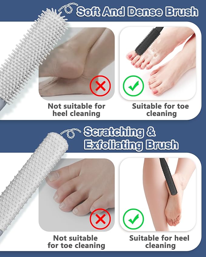 2 Pack Toe Cleaning Brush,15.7" Long Handle Silicone Foot Scrubber Bath Brush Bathroom Cleaner for Seniors Elderly Men and Women (Grey)