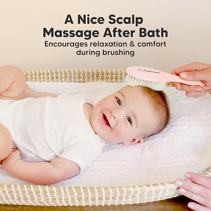 Wooden Baby Hair Brush - Cradle Cap Baby Brush with Soft Goat Bristles, Perfect Gentle Scalp Newborn Comb for Infant, Girls, Boys, Bath Essentials (Blush, Regular)