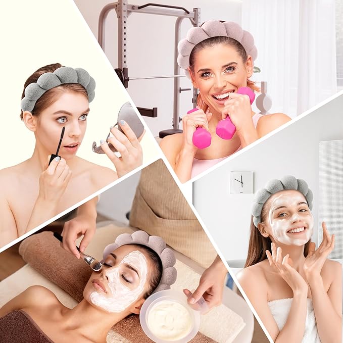 Spa Headbands for Washing Face or Facial, Set of 2 Skincare Headbands, Terry Cloth Headband Wash Combo Pack - Puffy Makeup Washing, Mask, Skin Treatment