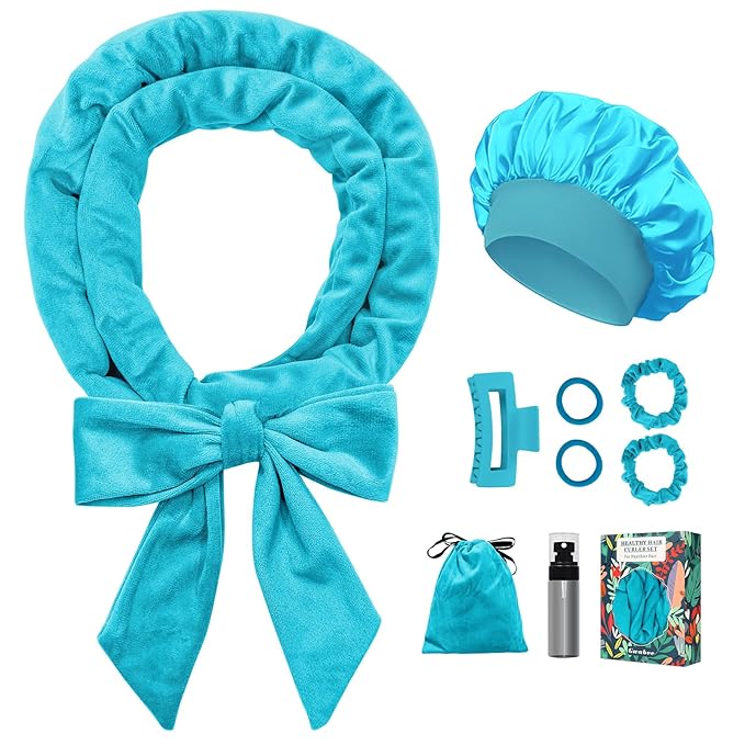Heatless Curls Overnight Hair Curler, 70" Soft Hair Curlers to Sleep In No Heat Curls Overnight, 9 PCS No Heat Curlers Set for Women - Blue