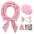 No Heat Overnight Curl Headband, 70" Soft Ribbon Curl Wrap for Long Hair - 9 PCS Rods Set with Bonnet, Pink