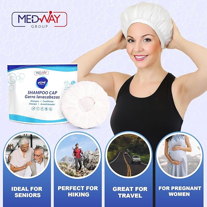 Gentle No Rinse Shampoo Caps - Fabric Hair Washing Cap w/Conditioner & More - Natural PH-balanced Waterless Bath for all Hair Types - Shampoo Caps for Elderly for Travel & Much More (6 Pack)