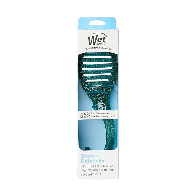 Wet Brush Shower Hair Brush Detangler - Exclusive Ultra-soft IntelliFlex Bristles - Minimizes Pain And Protects Against Split Ends & Breakage - Comb For Women, Men, Wet & Dry Hair - Green Glitter